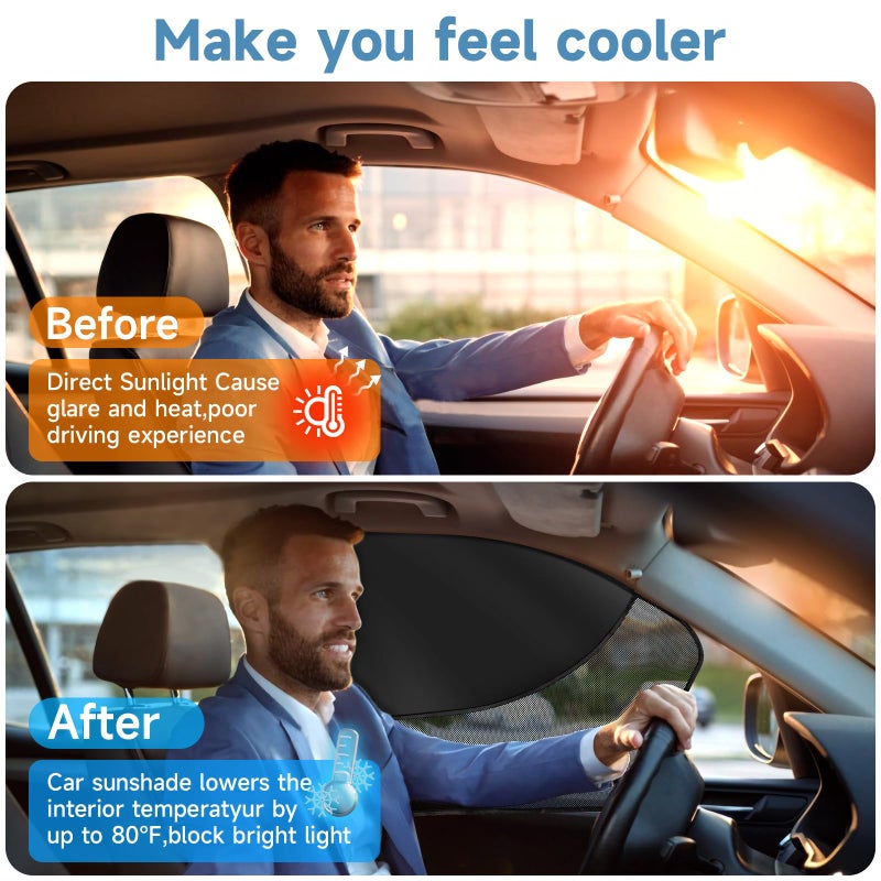 LSTRAGY 2 PCS Car Window Shades Magnetic Double Layer Car Side Window Sun Shades with Half Shade  Front Car Window Covers Blocks Heat and UV Rays Glare for Driver Car Accessories - Image 4